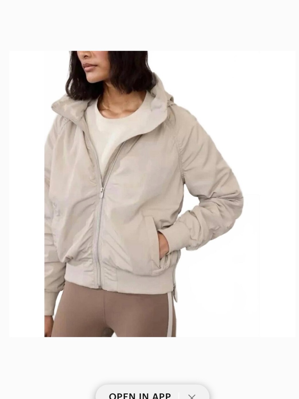 Athleta Light Beige Hooded Bomber Jacket - Women's